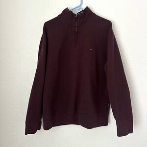 Tommy Hilfiger Quarter Zip Sweater Men’s L Maroon Purple Pullover Sweatshirt